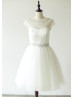 Sheer Cap Sleeves Ivory Tulle Chic Short Wedding Dress